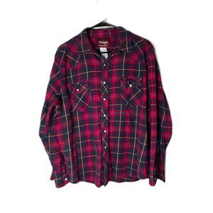 Women's Vintage Wrangler Flannel Western Pearlsnap Button Down Size XL